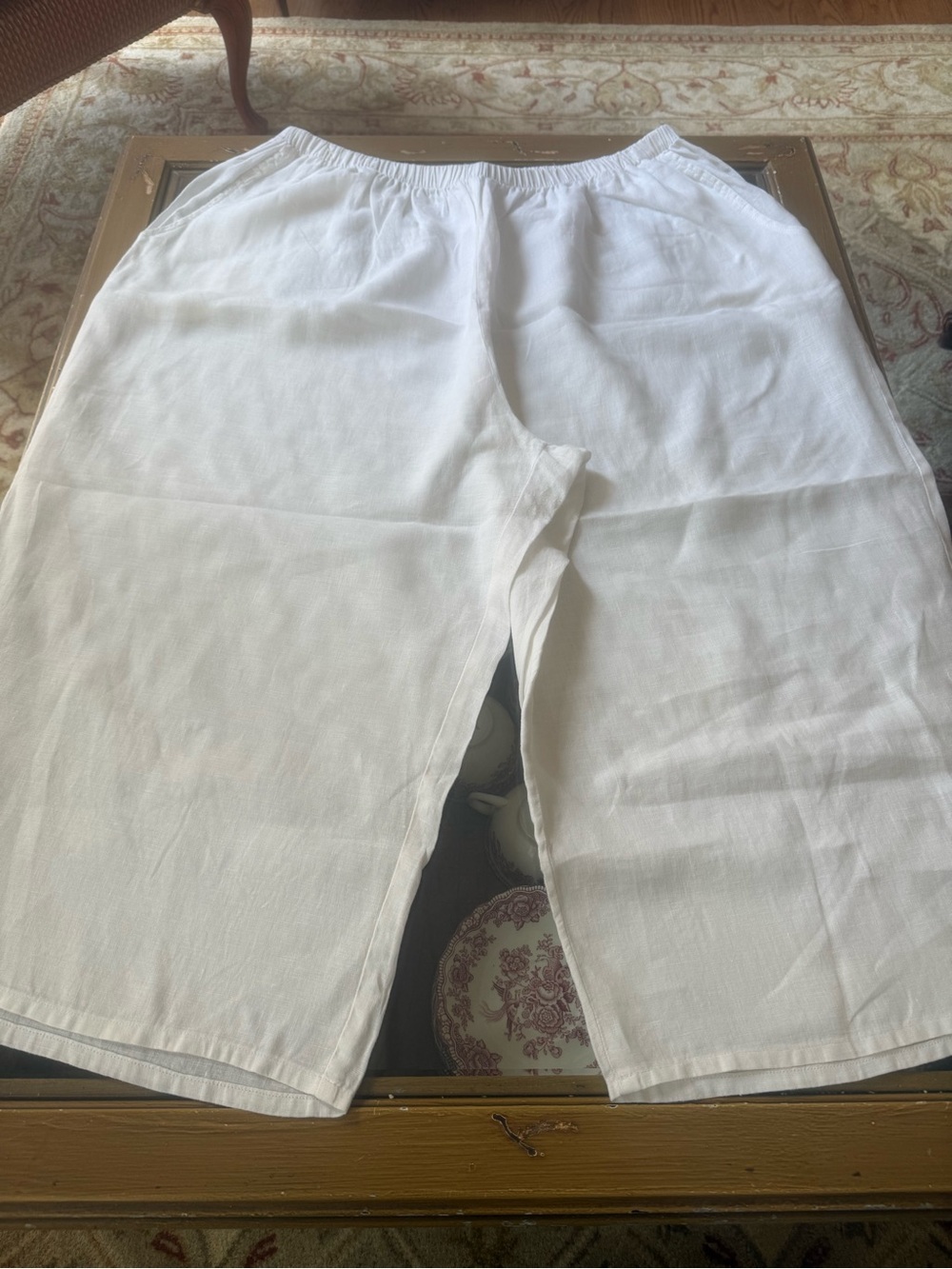 Flax Floods White Organic Linen Elastic-Waist Pants - 2G